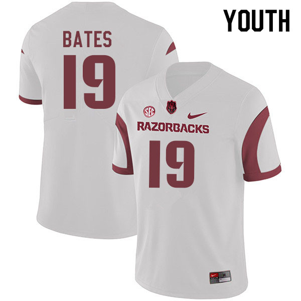 Youth #19 Jacob Bates Arkansas Razorbacks College Football Jerseys Sale-White - Click Image to Close